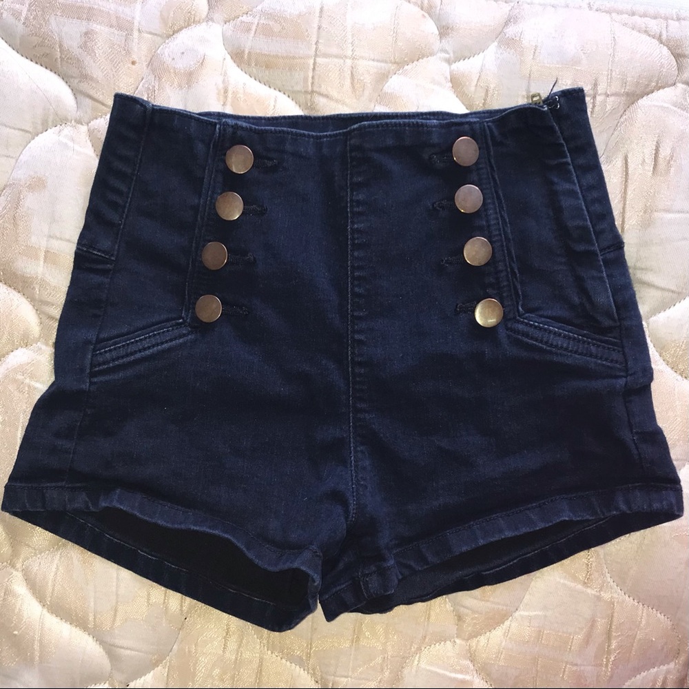 Forever 21 High Waisted Navy Denim Sailor Shorts